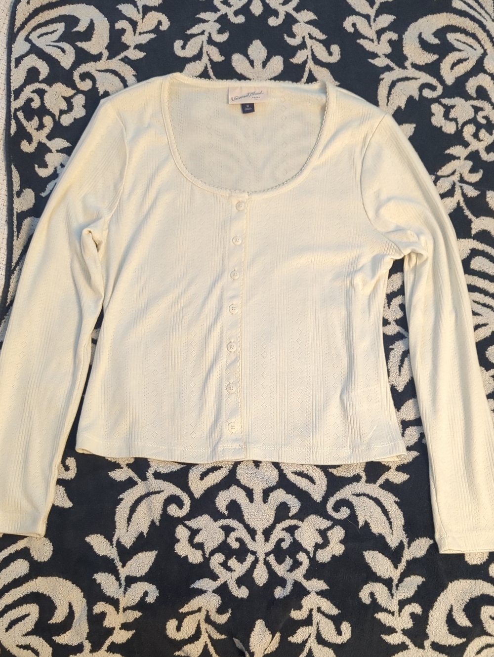 NWOT Universal Thread Ivory Full Button Up Ribbed Sleeved Lightweight Sweater M